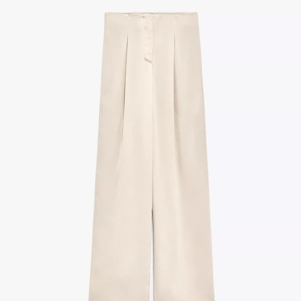 Zara Elegant Satin Taupe/Cream/Grey Wide-Leg Pants